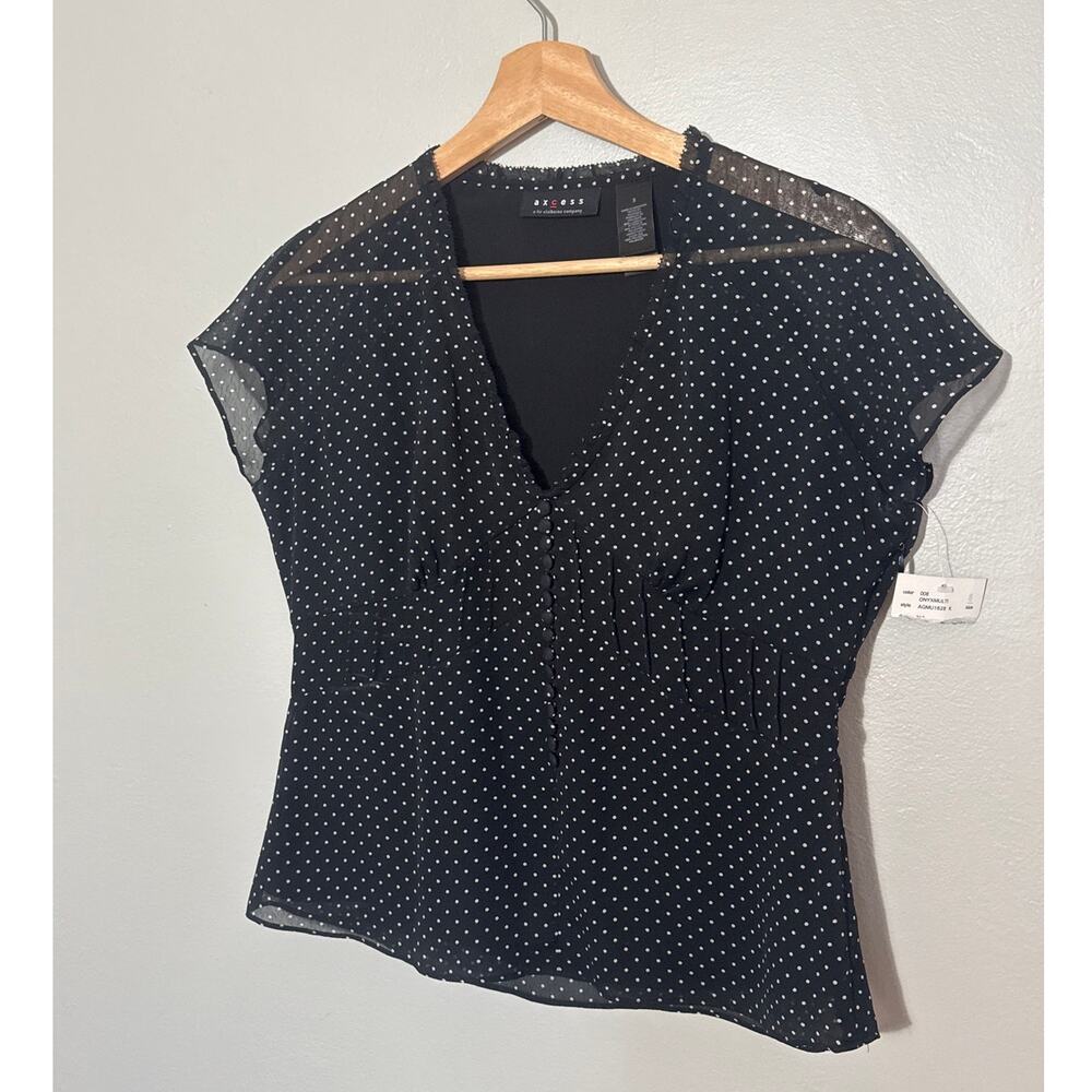 NWT Deadstock Vintage Women's Size 8 Axcess Polka Dot Top Button V Neck Blouse
